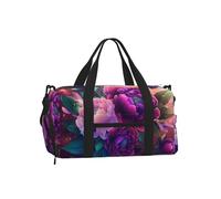 Mexpekil Butterflies Purple Pink Flower Gym Bag with Shoe Compartment Waterproof Duffel Bag Large Overnight Weekend Bags Travel Holdall for Women Men Teens