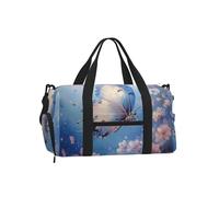 Mexpekil Butterfly Flying Blue Floral Gym Bag with Shoe Compartment Waterproof Duffel Bag Large Overnight Weekend Bags Travel Holdall for Women Men Teens