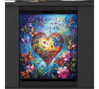 Mexpekil Butterfly Heart Music Dishwasher Magnet Cover 21x26Inch Decorative Dish Washer Sticker for Front Door Waterproof Kitchen Appliance Panel Magnetic Decal