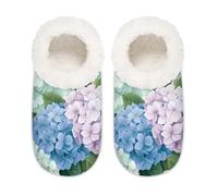 Mexpekil Butterfly Hydrangea Flowers Women's Slippers Size 10.5-12 Soft Fuzzy House Slipper Non Slip Home Shoes for Women Men Ladies