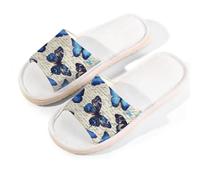 Mexpekil Butterfly Letter Linen Slippers for Women Men Non-Slip House Shoes Open Toe Summer Sliders Slip on Indoor Outdoor Slipper (8.5-9)