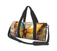 Mexpekil Butterfly Musical Notes Foldable Gym Bag Carry On Travel Duffle Bags Waterproof Woman Men Hand Luggage Bag Large Weekend Overnight Bags for Sports Dance with Removable Strap