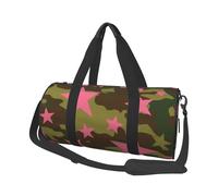 Mexpekil Camouflage Pink Stars Foldable Gym Bag Carry On Travel Duffle Bags Waterproof Woman Men Hand Luggage Bag Large Weekend Overnight Bags for Sports Dance with Removable Strap