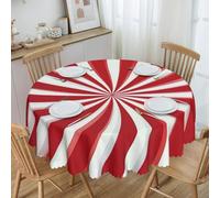 Mexpekil Candy Cane Swirl Round Tablecloth, 150cm Wipe Clean, Waterproof, Stain Resistant, Table Protector, Decoration, 4-6 Seats Dining Table