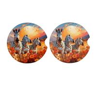 Mexpekil Car Coasters for Cup Holders Africa Animal Zebra Floral Sunset Absorbent Ceramic Coaster with Cork Base, 2 Pack Non-Slip Drink Coasters for Desk Boat 2.56 In Auto Accessories Gift