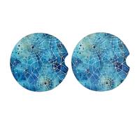Mexpekil Car Coasters for Cup Holders Spider Web Blue Art Absorbent Ceramic Coaster with Cork Base, 2 Pack Non-Slip Drink Coasters for Desk Boat 2.56 In Auto Accessories Gift