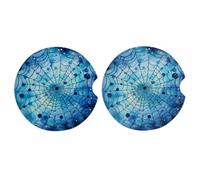 Mexpekil Car Coasters for Cup Holders Spider Web Blue Polka Dots Absorbent Ceramic Coaster with Cork Base, 2 Pack Non-Slip Drink Coasters for Desk Boat 2.56 In Auto Accessories Gift