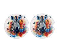 Mexpekil Car Coasters for Cup Holders Watercolor Floral Butterfly Zebra Art Absorbent Ceramic Coaster with Cork Base, 2 Pack Non-Slip Drink Coasters for Desk Boat 2.56 In Auto Accessories Gift