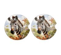 Mexpekil Car Coasters for Cup Holders Wildlife Zebra Animal Absorbent Ceramic Coaster with Cork Base, 2 Pack Non-Slip Drink Coasters for Desk Boat 2.56 In Auto Accessories Gift