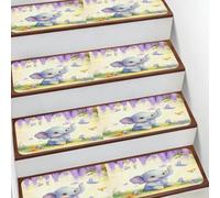 Mexpekil Carpet Stair Treads 7.8" X 30" Indoor Stair Protectors, Lovely Elephant Purple Lavender Butterfly Non-Slip Stair Mats for Kids Elders and Pets