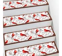 Mexpekil Carpet Stair Treads 7.8" X 30" Indoor Stair Protectors, Red Cardinal Bird In Branches Non-Slip Stair Mats for Kids Elders and Pets
