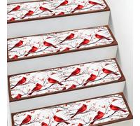 Mexpekil Carpet Stair Treads 7.8" X 30" Indoor Stair Protectors, Red Cardinal Bird In Branches Non-Slip Stair Mats for Kids Elders and Pets