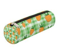 Mexpekil Carrots Green Check Plaid Pencil Case for Girls Boys Stationery Pouch Organiser Small School Supply Bag for Students Office