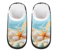 Mexpekil Cartoon Beach Starfish Seashells Fluffy Slippers for Women Men M