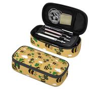 Mexpekil Cartoon Bees Clover Pencil Case for Girls Boys with Compartments Large Pen Organizer Bag Zipper Multi-Use Pouch for School Supplies, Makeup Cosmetics, Kids, Adults