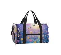 Mexpekil Cartoon Bees Flying Flowers Gym Bag with Shoe Compartment Waterproof Duffel Bag Large Overnight Weekend Bags Travel Holdall for Women Men Teens