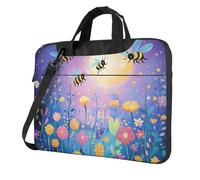 Mexpekil Cartoon Bees Flying Flowers Laptop Bag for Women Men 13 Inch Portable Laptop Case Sleeve with Shoulder Strap Computer Carrying Case Messenger Bags for Business Travel College