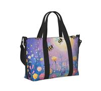 Mexpekil Cartoon Bees Flying Flowers Travel Duffel Bag Waterproof Sports Gym Bag Large Weekend Overnight Bags for Women Men Foldable Carry On Luggage Tote Bags for Flight