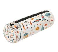Mexpekil Cartoon Beige Spacecraft Rocket Pencil Case School Supplies Pouch Bag for Girls Boys Teenagers, Women Makeup Brush Bag