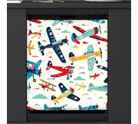 Mexpekil Cartoon Colorful Airplane Aircraft Dishwasher Magnet Cover 23x26 in, Decorative Waterproof Dishwasher Magnetic Cover Sticker for Kitchen Appliances
