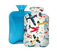 Mexpekil Cartoon Colorful Airplane Aircraft Hot Water Bottle with Cover, 2L PVC Hot Water Bag for Pain Relief, Feet, Back, Warmth