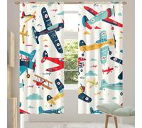 Mexpekil Cartoon Colorful Airplane Aircraft Voile Curtains 84 Drop Pair, Semi Sheer Curtains for Living Room Bedroom Home Kitchen, 55 inches Wide, 2 Panels