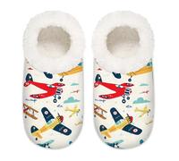 Mexpekil Cartoon Colorful Airplane Aircraft Women's Slippers Size 5-6 Soft Fuzzy House Slipper Non Slip Home Shoes for Women Men Ladies