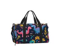 Mexpekil Cartoon Dinosaurs Floral Gym Bag with Shoe Compartment Waterproof Duffel Bag Large Overnight Weekend Bags Travel Holdall for Women Men Teens