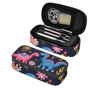 Mexpekil Cartoon Dinosaurs Floral Pencil Case for Girls Boys with Compartments Large Pen Organizer Bag Zipper Multi-Use Pouch for School Supplies, Makeup Cosmetics, Kids, Adults