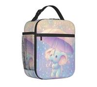 Mexpekil Cartoon Elephant Umbrella Glitter Insulated Lunch Bag for Women Men Thermal Lunch Box Portable Picnic Cooler Bag with Side Mesh Pocket Adults Lunchbox for Work