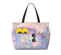 Mexpekil Cartoon Elephant Umbrella Glitter Large Beach Bags for Women Men Waterproof Sandproof Beach Tote Bag with Zip and Pockets Foldable Summer Holiday Handbags for Travel Pool Seaside