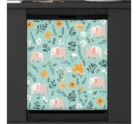 Mexpekil Cartoon Elephants Flowers Dishwasher Magnet Cover 23x26Inch Decorative Dish Washer Sticker for Front Door Waterproof Kitchen Appliance Panel Magnetic Decal