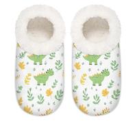 Mexpekil Cartoon Green Tropical Dinosaur Women's Slippers Size 10.5-12 Soft Fuzzy House Slipper Non Slip Home Shoes for Women Men Ladies