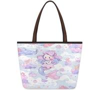 Mexpekil Cartoon Mermaid Cute Pattern Tote Bag for Women, Large Shoulder Bag Top Handle Satchel Purse Lightweight Reusable Shopping Work Travel Beach Handbag
