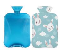 Mexpekil Cartoon Rabbit Bunny Pattern Hot Water Bottle with Cover, 2L PVC Hot Water Bag for Pain Relief, Feet, Back, Warmth