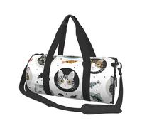 Mexpekil Cat Fish Bone Foldable Gym Bag Carry On Travel Duffle Bags Waterproof Woman Men Hand Luggage Bag Large Weekend Overnight Bags for Sports Dance with Removable Strap