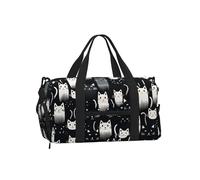 Mexpekil Cats Black White Gym Bag with Shoe Compartment Waterproof Duffel Bag Large Overnight Weekend Bags Travel Holdall for Women Men Teens