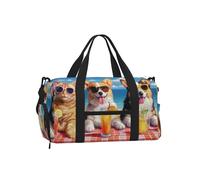 Mexpekil Cats Corgi on the Beach Gym Bag with Shoe Compartment Waterproof Duffel Bag Large Overnight Weekend Bags Travel Holdall for Women Men Teens