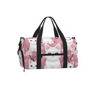 Mexpekil Cherry Blossom Cats Gym Bag with Shoe Compartment Waterproof Duffel Bag Large Overnight Weekend Bags Travel Holdall for Women Men Teens