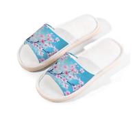 Mexpekil Cherry Blossom Tree Branches Linen Slippers for Women Men Non-Slip House Shoes Open Toe Summer Sliders Slip on Indoor Outdoor Slipper (7-8)