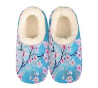 Mexpekil Cherry Blossom Tree Branches Women's & Men's Slippers with Fluffy Collar Winter Warm House Slippers Anti-Slip Indoor House Shoes Gifts for Mum Dad (Sizes UK 6-7)