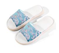 Mexpekil Cherry Blossom Tree Linen Slippers for Women Men Non-Slip House Shoes Open Toe Summer Sliders Slip on Indoor Outdoor Slipper (8.5-9)