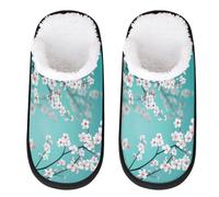 Mexpekil Cherry Blossoms Branches Blue Fluffy Slippers for Women Men M