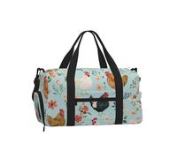 Mexpekil Chickens and Flowers Gym Bag with Shoe Compartment Waterproof Duffel Bag Large Overnight Weekend Bags Travel Holdall for Women Men Teens