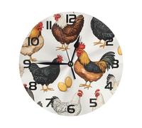 Mexpekil Chickens Egg Black Silent Wall Clock Non Ticking 25cm Round Wall Clocks Battery Operated Modern Decorative Clock for Living Room Kitchen Bedroom Office