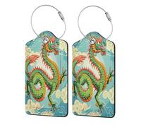 Mexpekil Chinese Ancient Dragon Luggage Tags for Suitcases, 4 Pcs Leather Travel Tags for Luggage with Steel Loop Waterproof Name Id Card, Men Women Kids Travel Gift