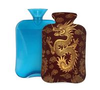 Mexpekil Chinese Dragon Animal Pattern Hot Water Bottle with Cover, 2L PVC Hot Water Bag for Pain Relief, Feet, Back, Warmth