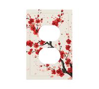Mexpekil Chinese Ink Red Flowers Light Switch Cover 1 Gang Single Duplex Outlet Cover Decorative Wall Plate for Home Office