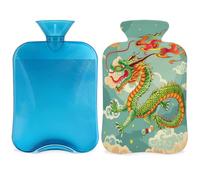 Mexpekil Chinese Style Dragon Hot Water Bottle with Cover, 2L PVC Hot Water Bag for Pain Relief, Feet, Back, Warmth