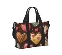 Mexpekil Chocolate Heart Travel Duffel Bag Waterproof Sports Gym Bag Large Weekend Overnight Bags for Women Men Foldable Carry On Luggage Tote Bag for Flight